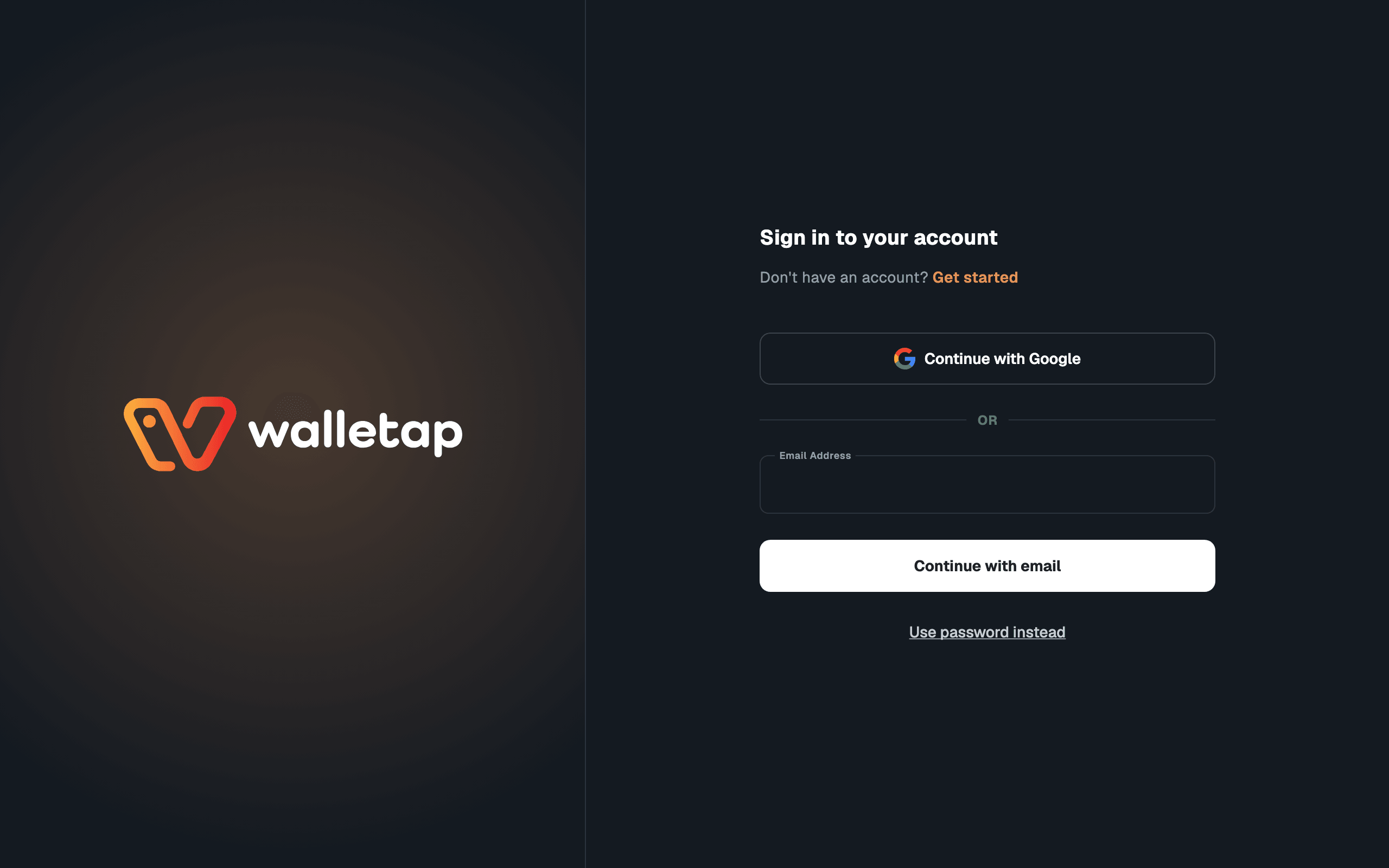 The desktop sign-in screen with an email field, Continue with email, and Continue with Google