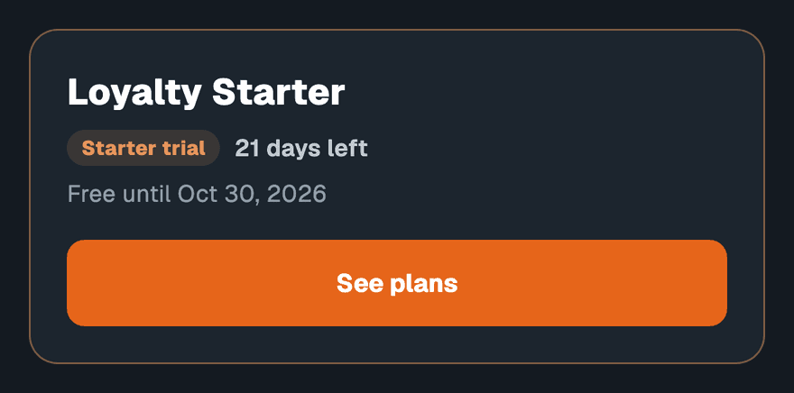 The plan card on Plan & billing during the trial, with the trial badge, the days left and the date it is free until