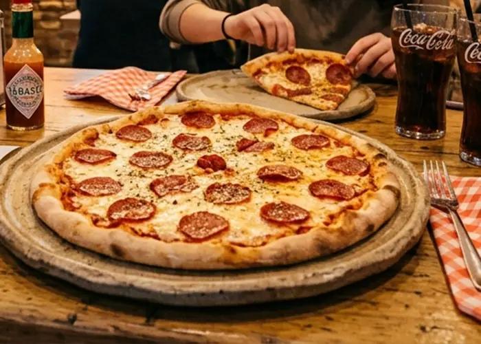 Pizza s pepperonijem na drvenoj dasci