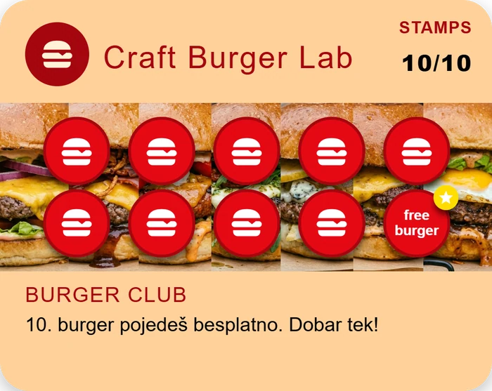 Predložak loyalty kartice - Craft Burger Lab